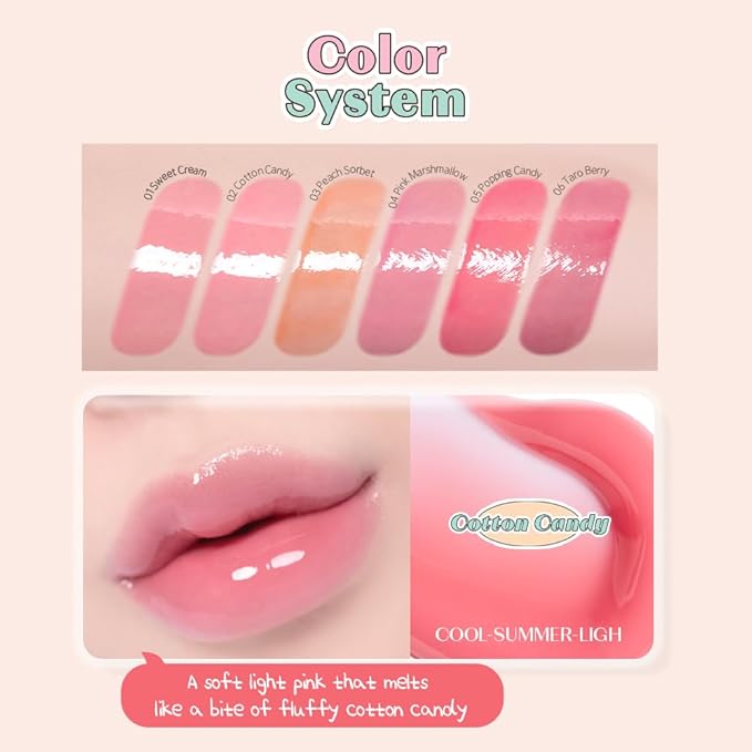 ETUDE Over Glowy Lip Gloss #2 Cotton Candy | Non-Sticky Vegan Lip Tint | Moisturized & Long-lasting Lip Gloss | Daily Tint for Dry Lips, Korean Makeup, K-beauty, Perfect for Gift-Velvo Beauty