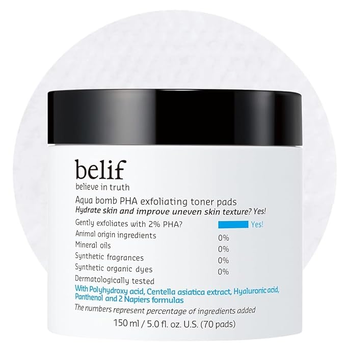 belif PHA 2% Toner Pads – Gentle Exfoliating Facial Polish for Pore Care, Hydrating & Soothing with Panthenol & Cica, Double-Sided Texture, Ideal for Sensitive Skin, Korean Skincare (70 Pads)-Velvo Beauty