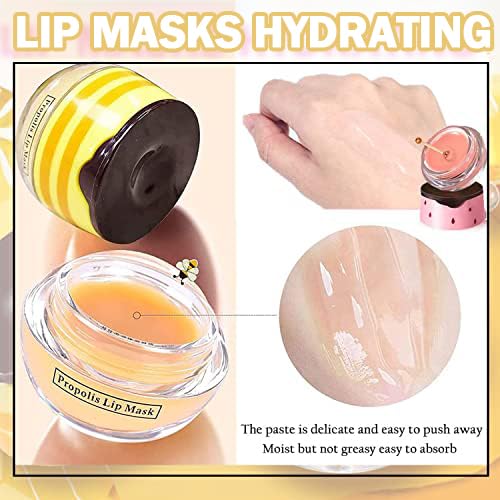 Bee Lip Balm Honey Pot, 2 PCS Strawberry & Honey Lip Masks Hydrating Prevention Dry and Cracked Lip Scrubs Exfoliator,Lip Sleep Mask Reduces Lip Lines,Lip Exfoliating BeeLip Balm Sleeping Lip Mask-Velvo Beauty