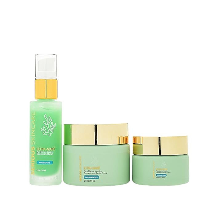 Serious Skincare Ultra-Mare Pure Marine Infusion Trio – Ultra-Mare Serum 1 oz, Ultra-Mare Facial Cream 2 oz. & Ultra-Mare Eye Cream .5 oz – Anti-Aging – Algae and Plankton extracts-Velvo Beauty