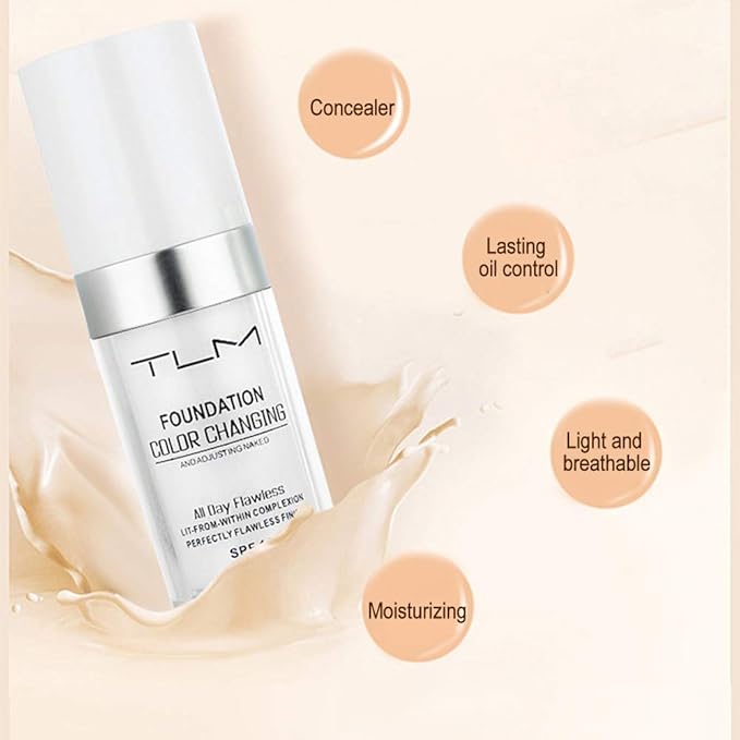 TLM Colour Changing Foundation - Flawless Coverage, Lightweight Formula, Adapts to Skin Tone, Hides Wrinkles & Lines, Hydrating & Long-Lasting, BB Cream Makeup Base Concealer Cover-Velvo Beauty