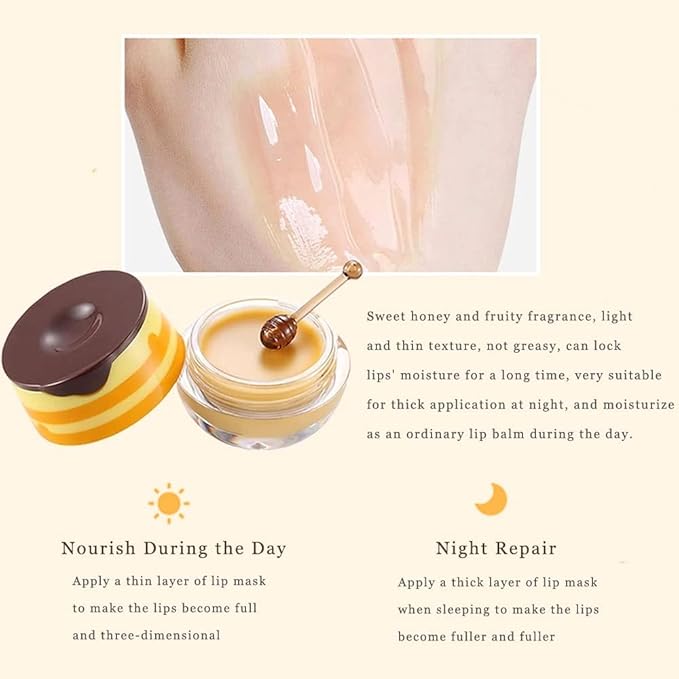 Lip Plumper Lip Mask Set, Bee Balm Lip Balm Honey Pot, Lip Plumper Gloss Lip Injection Honey Moisturizing Lip Sleeping Mask, Hydrating & Prevention Dry and Cracked Lip Scrubs Exfoliator-Velvo Beauty