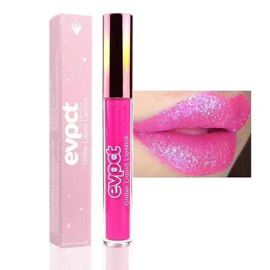 evpct 1Pcs Hot Pink Glitter Metallic Shimmer Diamond Lipstick Lip Gloss for Women Long Lasting Waterproof, Light Bright Rose Pink Sparkle Glitter Matte Liquid Lipstick Lip Makeup Kit, 11#-Velvo Beauty
