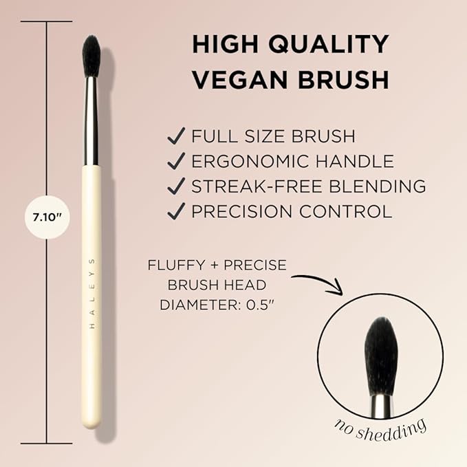 HALEYS Crease Eyeshadow Brush, Medium Fluffy Tapered Brush, Soft, Easy Blending Makeup Tool, Seamless, Multi-tasking Makeup Brush for Cream and Powder, High-end Synthetic Bristles, Vegan + CF-Velvo Beauty