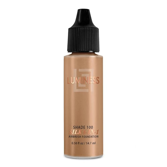 Luminess Air Silk 4-In-1 Airbrush Foundation- Foundation, Shade 100 (.5 Fl Oz) - Sheer to Medium Coverage - Anti-Aging Formula Hydrates and Moisturizes - Professional Makeup Kit for Cordless Air Brush-Velvo Beauty