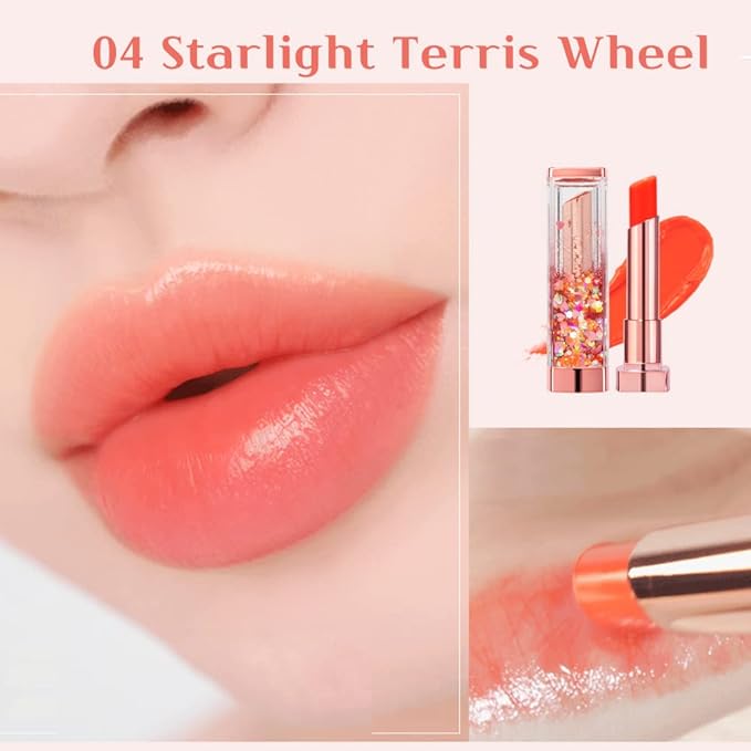 [SET] CORINGCO Sparkle Cute Color Changing Lip Balm｜ Colored Lip Cream Lip Gloss, Glitter Lip Care Lip Pack Birthday Gift Glitter Gift Sequin Shiny Spangle Lipbalm (#04 Orange Red)-Velvo Beauty