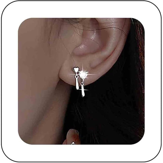 Vintage Crystal Heart Drop Earrings Silver Cz Teardrop Earrings Rhinestone Love Heart Stud Earrings Sparkly Tiny Heart Earrings Jewelry for Women-Velvo Beauty