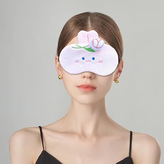 PERFECTSIGHT Rabbit Sleep Eye Masks, Cute Plush Sleep Eye Cover Lightweight Adjustable Eyeshade Faux Fur Mask Cover for Women Men Sleep Travel Nap, Pink Bunny Tulip-Velvo Beauty