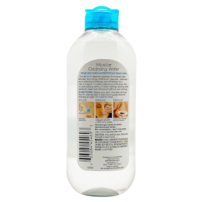 Garnier Skin Active Cleansing Water All in 1 Makeup Remover and Facial Cleanser 13.5 Pack, Micellar Waterproof, 40.5 Fl Oz, Pack of 3-Velvo Beauty