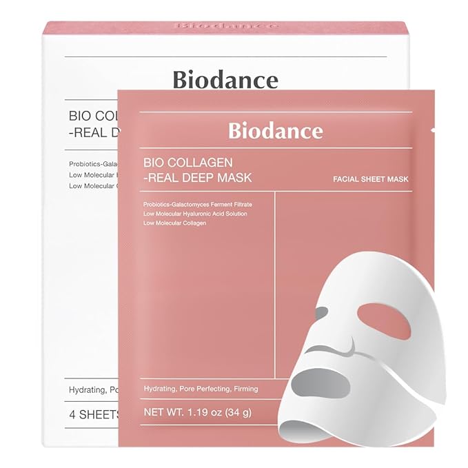 BIODANCE Bio-Collagen Real Deep Mask, Hydrating Overnight Hydrogel Mask, Pore Minimizing, Elasticity Improvement, Korean Skincare | 1.19oz(34g) x 4ea-Velvo Beauty