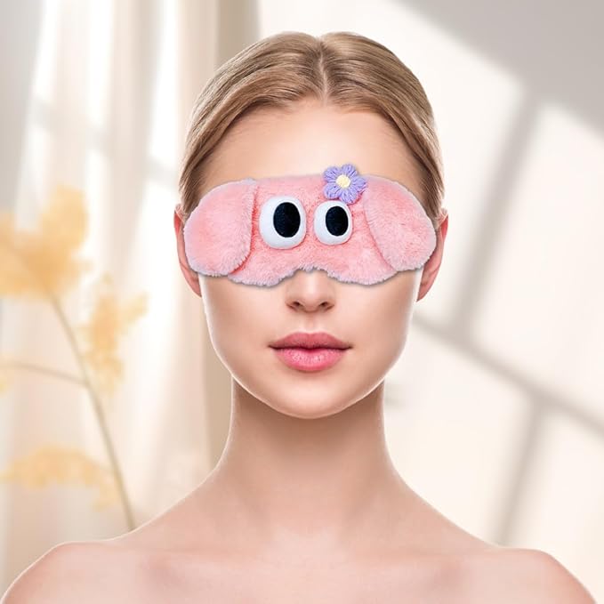 PERFECTSIGHT Dog Sleep Eye Masks, Cute Plush Sleep Eye Cover Lightweight Adjustable Eyeshade Faux Fur Mask Cover for Women Men Kids Sleep Travel Nap, Pink Puppy-Velvo Beauty