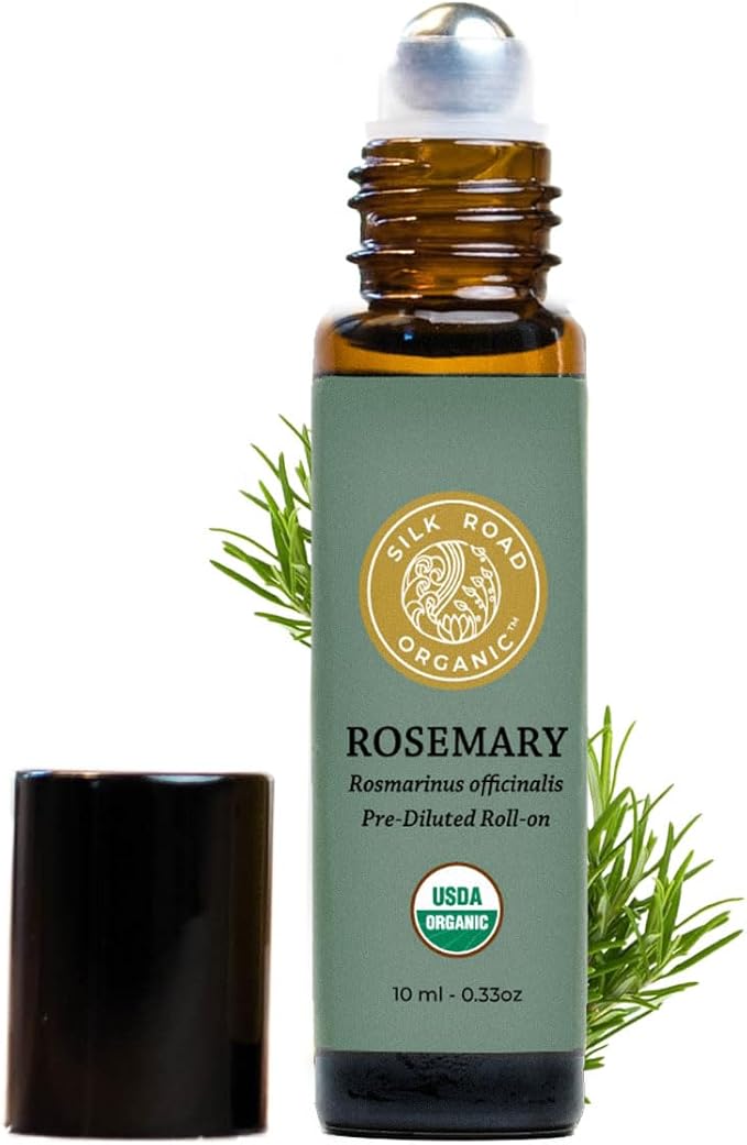 Silk Road Organic Rosemary Essential Oil & Jojoba Roll On, 100% Pure USDA Certified Aromatherapy to Improve Memory & Focus & Hair Health - 10 ml Roller-Velvo Beauty