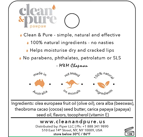 Lip Balm (Pawpaw) 100% Natural Beeswax, Vitamin E | Olive Oil Based Treatment for Dry, Chapped Lips | Made in Australia…-Velvo Beauty