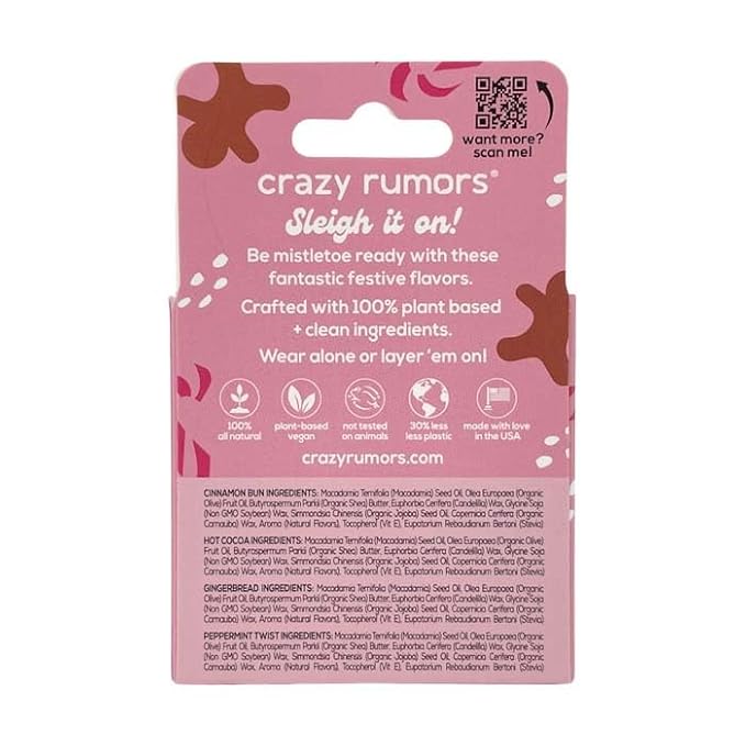 Crazy Rumors Festive Mix - Gingerbread, Hot Cocoa, Cinnamon Bun + Peppermint Twist - 4 Pack Lip Balm-Velvo Beauty