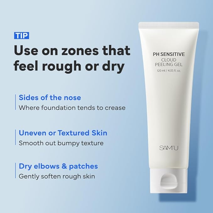 SAM’U PH Sensitive Cloud Peeling Gel – Gentle Exfoliating Gel for Face with Pineapple Enzymes & Hyaluronic Acid – Hydrating Facial Peel & Face Scrub for Sensitive Skin, 120ml, 3.38 fl.oz-Velvo Beauty