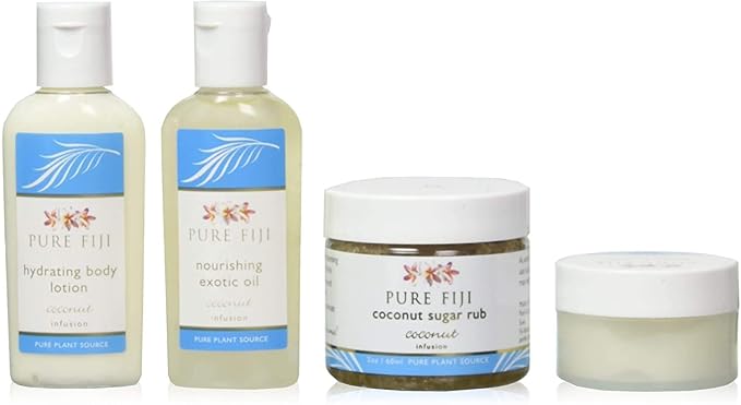 Pure Fiji Spa Gifts for Women and Man - Body Gift Box Include: Sugar Scrub, Bath and Body Oil, Body Butter and Body Lotion, Scent Coconut-Velvo Beauty