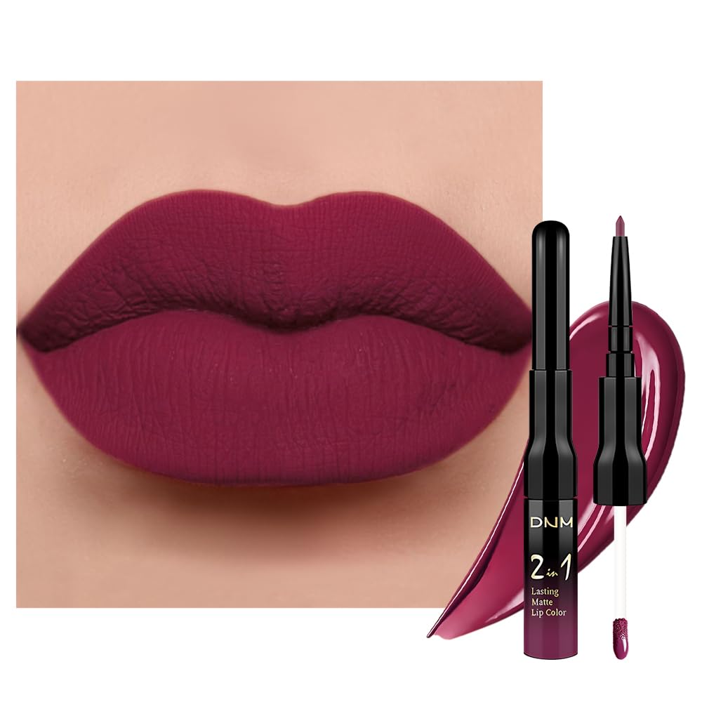 evpct 1Pcs Dark Plum Purple Matte Lip Liner and Liquid Lipstick Stain Makeup Set for women, Plum Red Long Lasting Smudge Proof Lipstick labiales matte mate larga duracion listip 24 hours originales,18-Velvo Beauty