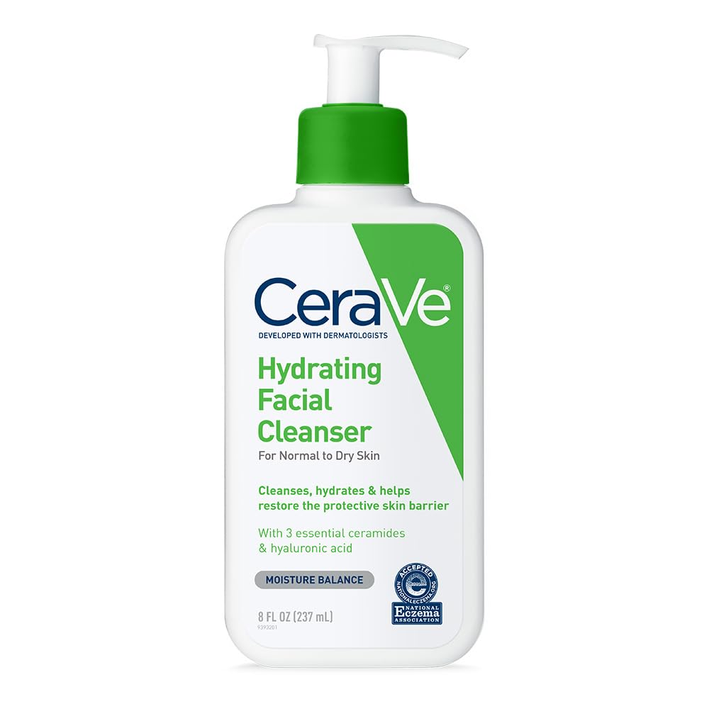CeraVe Hydrating Facial Cleanser, Moisturizing Face Wash For Dry Skin, Hyaluronic Acid + Ceramides + Glycerin, Hydrating Cleanser For Normal To Dry Skin, National Eczema Association Certified-Velvo Beauty