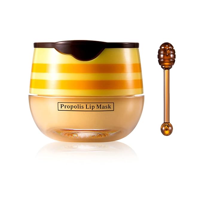 1PCS Bee Lip Balm Honey Pot,Honey Sleeping Lip Mask Bee Lip Balm with Applicator,Natural Moisturizing & Prevention Dry and Cracked Lip Scrubs Exfoliator-Velvo Beauty