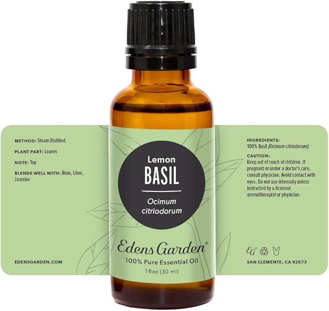 Edens Garden Basil- Lemon Essential Oil- 100% Pure Premium Grade, Undiluted, Natural, Therapeutic, Aromatherapy, The Best for Diffuser, Candle, Laundry, Humidifiers 30 ml (1 fl oz)-Velvo Beauty