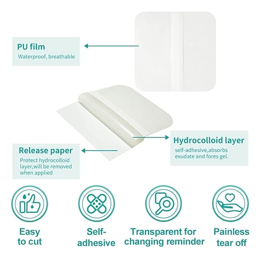 Dimora Hydrocolloid Dressing 4" x 4" for Wound Care, 10 Pack Large Patch Bandages with Self-Adhesive for Bedsore, Burn, Blister, Acne Care, Super Absorbent for Fast Healing-Velvo Beauty