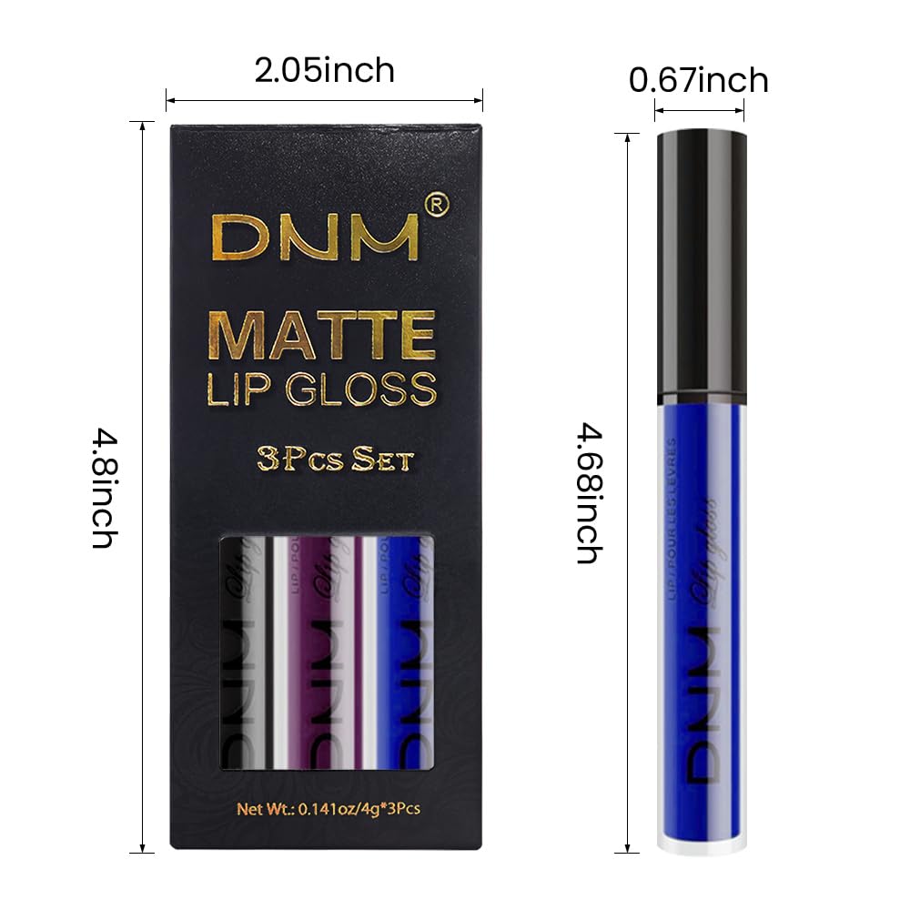 evpct 3Pcs Dark Purple Black Royal Blue Matte Liquid Lipstick Lip Stain Sets for Women Matte+Lipstick Long Lasting Waterproof Permanent 24 hr Hours Magic Lipstick 24 Hours original, Set27-Velvo Beauty