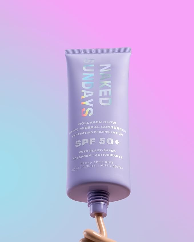 Naked Sundays SPF 50 Mineral Glow Sunscreen, Daily Hydrating Facial Moisturizer & Primer with Zinc Oxide, Sheer Tint, Broad Spectrum SPF Lotion (Jumbo 80ml)-Velvo Beauty