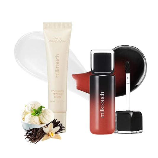 MILKTOUCH [Summer-proof Lip Combo] Black Peel Off Lip Tattoo #05 Black Fig + Collagen Lip Balm #VanillaCake-Velvo Beauty