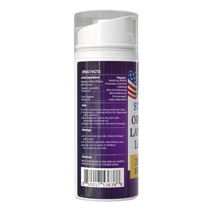 STIRLING Lavender Lotion – Organic Lavender with 2000mg Hemp Oil, Aloe Vera, and Vitamin E – Nourishing and Moisturizing Body Lotion for a Soft and Smooth Feel-Velvo Beauty