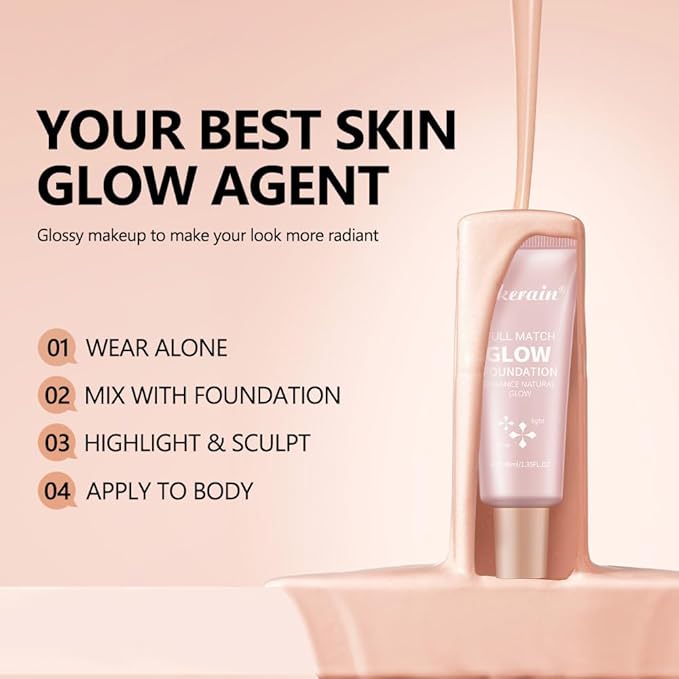 Full Match Glow Foundation, Enhance Foundation Natural Glow, Professional Coverage for a Flawless Look (Light, Large)-Velvo Beauty