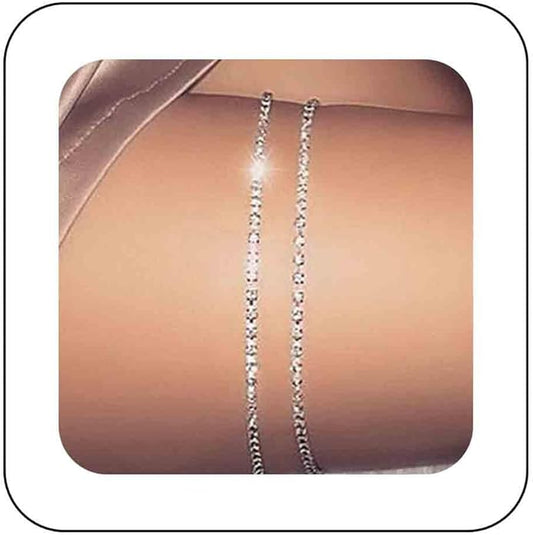Boho Crystal Thigh Chain Silver Body Chain Leg Chains Body Jewelry Accessories for Women and Girls (Silver)-Velvo Beauty