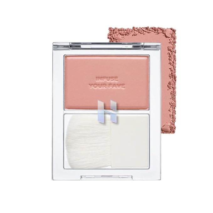 HOLIKA HOLIKA Infusing Blush with Brush - Lightweight, Smooth, Blendable Cheek Blusher, Sebum-Control, Natural Pore Coverage, Built-In Brush, Long-Lasting Pigment for Romantic Mood (02 ROSERA)-Velvo Beauty