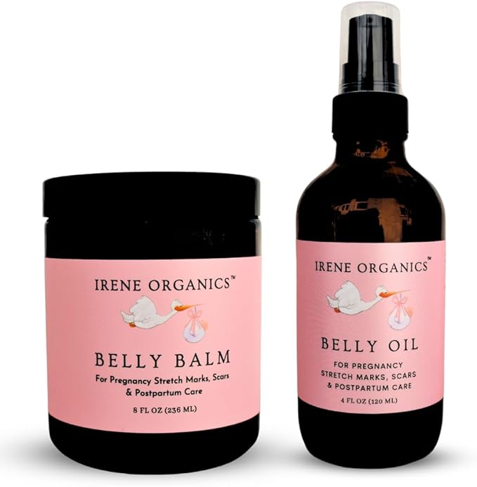 Belly Bundle by Irene Organics - Organic Belly Butter and Oil for Pregnancy Stretch Mark Prevention and Treatment - Award Winning Skincare For Pregnancy and Postpartum - Mother's Day Gift Set (Large)-Velvo Beauty