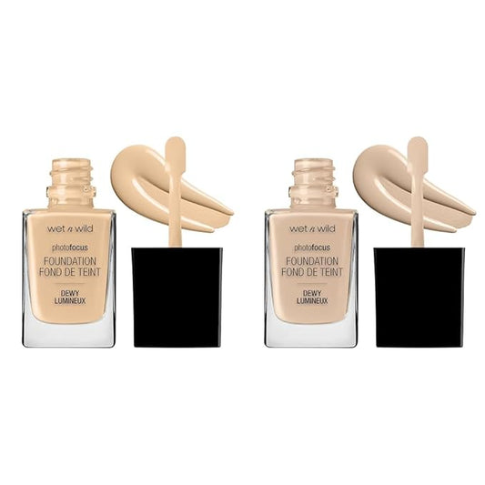 wet n wild Photo Focus Dewy Liquid Foundation Makeup, Soft Beige & Shell Ivory-Velvo Beauty