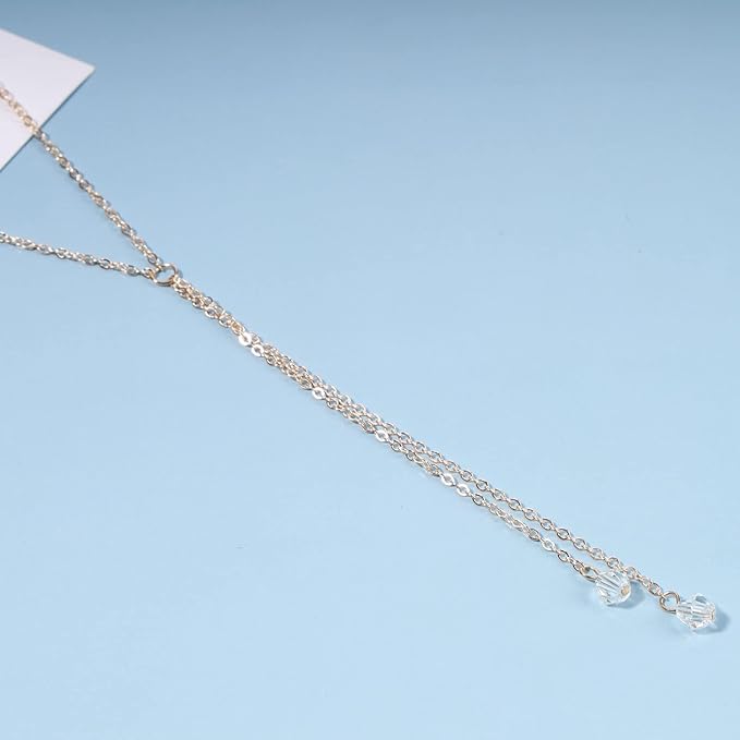 Boho Crystal Drop Necklace Gold Crystal Tassel Y Necklace Chain Vintage Long Drop Chain Necklace Minimalist Necklace Chain Jewelry for Women and Girls Gifts-Velvo Beauty