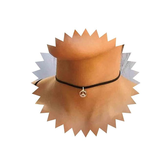 Boho Peace Choker Necklace Black Cord Circle Necklace Short Round Necklace Vegan Necklace Chain Jewelry for Women and Girls-Velvo Beauty