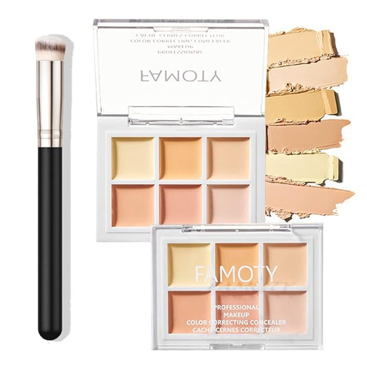 6 Color Correcting Concealer Palette With Concealer Brush, Tattoo Concealer, Cream Contouring Makeup Kit, Corrects Dark Circles Red Marks Scars Light Mediumor creamy concealer A2-Velvo Beauty