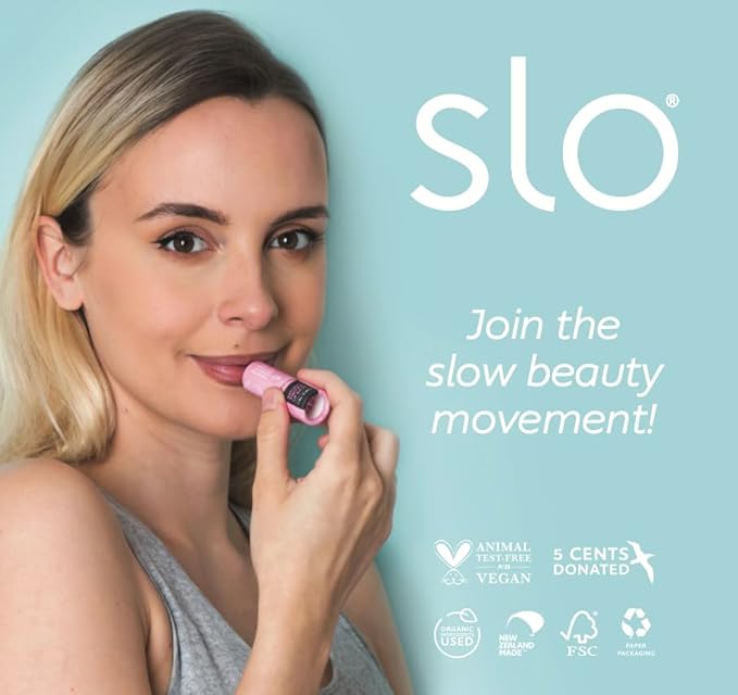 Slo | Natural Lip Balm - All Natural Ingredients, Vegan & Cruelty Free, Hydrating & Soothing, Plastic Free, Paper Packaging | Raspberry + Rosehip, 0.28oz-Velvo Beauty
