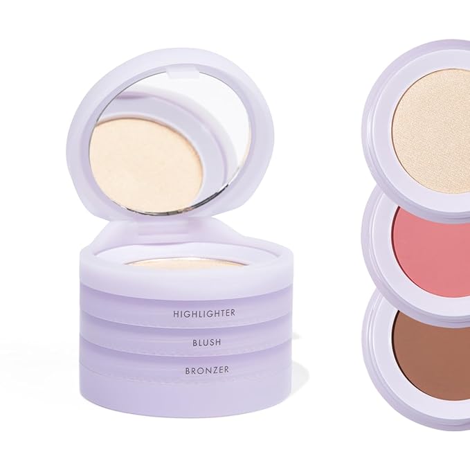 Subtl Beauty 3-in-1 travel makeup kit by subtl staks | powder blush, bronzer, and highlighter | includes mirror lid and mini brush | for dark-deep skin tones-Velvo Beauty