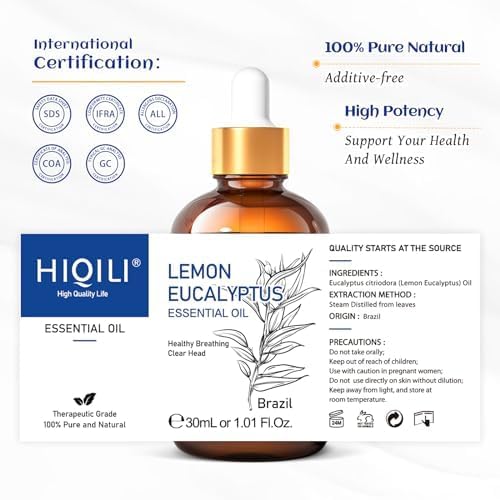 HIQILI Lemon Eucalyptus Oil, for Spary, Diffuser, Indoors, Outdoors, Garden, Yard, 100% Pure Natural - 1.01 Fl Oz-Velvo Beauty