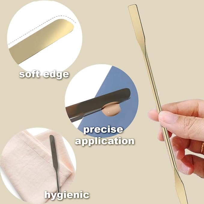 Korean Makeup Mixing Palette with Stainless Steel Picasso Spatula - Acrylic Tray for Foundation and Nail Polish - Luxury Beauty Tool for SFX Makeup & Nail Artists - Gold-Velvo Beauty