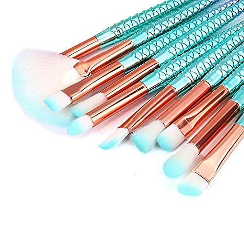 Funfunman Makeup Brushes 11PCS Make Up Foundation Eyebrow Eyeliner Blush Cosmetic Concealer Brushes(Mermaid Colorful)-Velvo Beauty