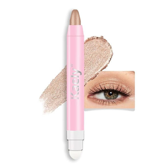 Kaely 2in1 Cream Eye Shadow Brightener Sticks for Eyes, Pencil Eyeshadow Applicator Stick Waterproof Pigmented, Eye Shadow Palette Highlighter Makeup, sombras para ojos, 25 Sand Shimmer-Velvo Beauty