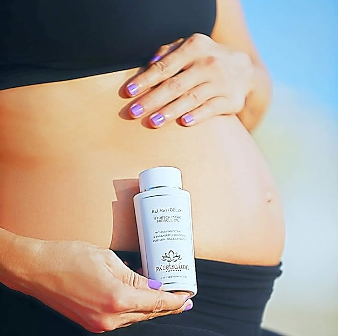 Sweetsation Therapy- Organic EllastiBelly Stretch Mark Miracle Oil, 4oz. Stretch Marks Prevention in Pregnancy With Omega 3,6,9, Vitamins,Amino Acids, 30+ Extracts to Boost Elasticity-Velvo Beauty