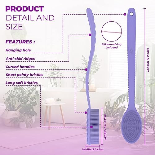 Avilana Silicone Body Scrubber – Gentle Shower Brush & Loofah Alternative- Food Grade & Lab Tested – Fast-Drying, Hygienic, BPA-Free Silicone Body Gentle Exfoliator (Lavender, Long Handle)-Velvo Beauty