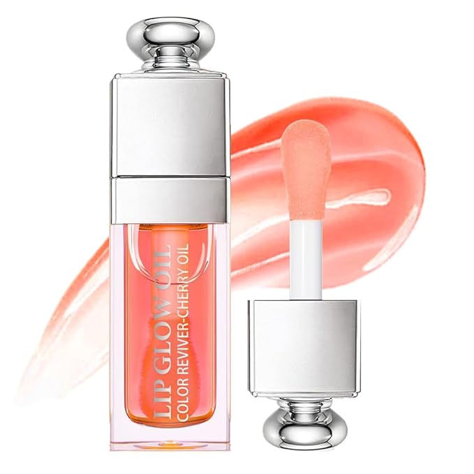 Hydrating Lip Glow Oil, Lip Oil Gloss Transparent Toot Tinted Nourishing Long Lasting Repairing Lightening Lip Lines (PINK) 0.2 OZ-Velvo Beauty