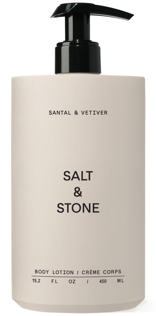 Salt & Stone Body Lotion for Women & Men| Scented Daily Body Lotion | Hydrates, Nourishes & Softens Skin | Restores Dry Skin | Fast-Absorbing | Cruelty-Free & Vegan (450 ml) (Santal & Vetiver)-Velvo Beauty