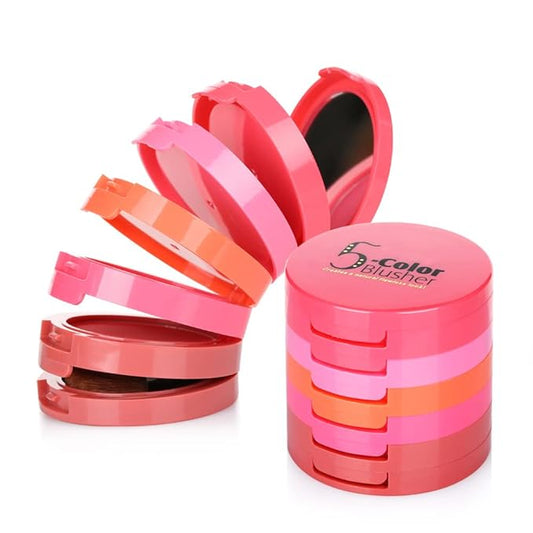 UCANBE 5 Colors Face Blusher Palette Waterproof Matte Long Lasting Lightweight Blush Powder Pink Coral Blushing Pallet with Brush Mirror Women Makeup Gift Set Kit-Velvo Beauty