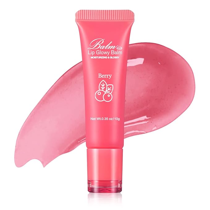 GECOMO Lip Glowy Balm, Moisturizing Lip Gloss, Nourishing Glossy Transparent Plumping Oil, Non-sticky Tinted Toot Lip Balm for Lip Care (BERRY) 0.35oz-Velvo Beauty