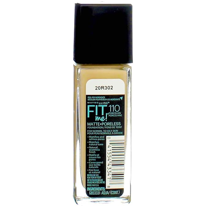 Maybelline New York Fit Me! Matte + Poreless Foundation, Porcelain [110] 1 oz (Pack of 3)-Velvo Beauty